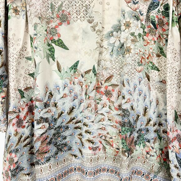Johnny Was Tunic Top Size Large Popover Curpra Rayon Floral Bird - Picture 4 of 8